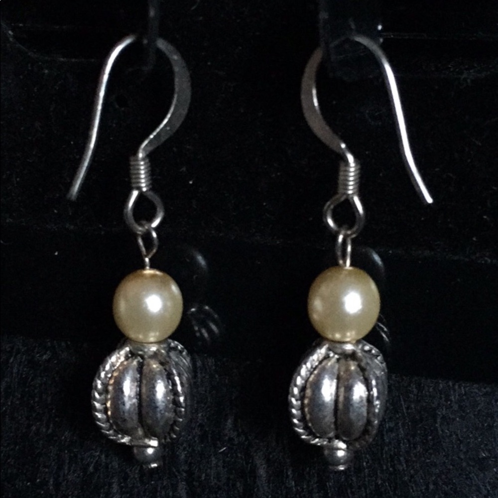 Pearl and Silver 3D Hanging Earrings